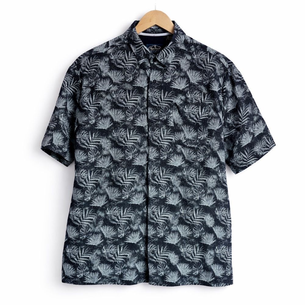Nat Nast Mens Button Down Shirt Tropical Silk Blue Palm Tree Vacation Size Large - Picture 4 of 14